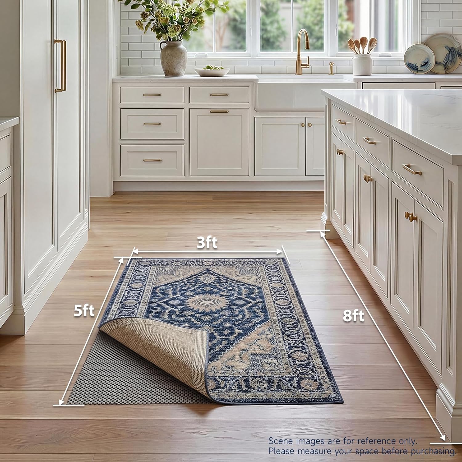 Veken Rug Pad Gripper - Non-Slip 3x5 Ft Mat for Hardwood & Tile Floors - Thick Dark Grey Design