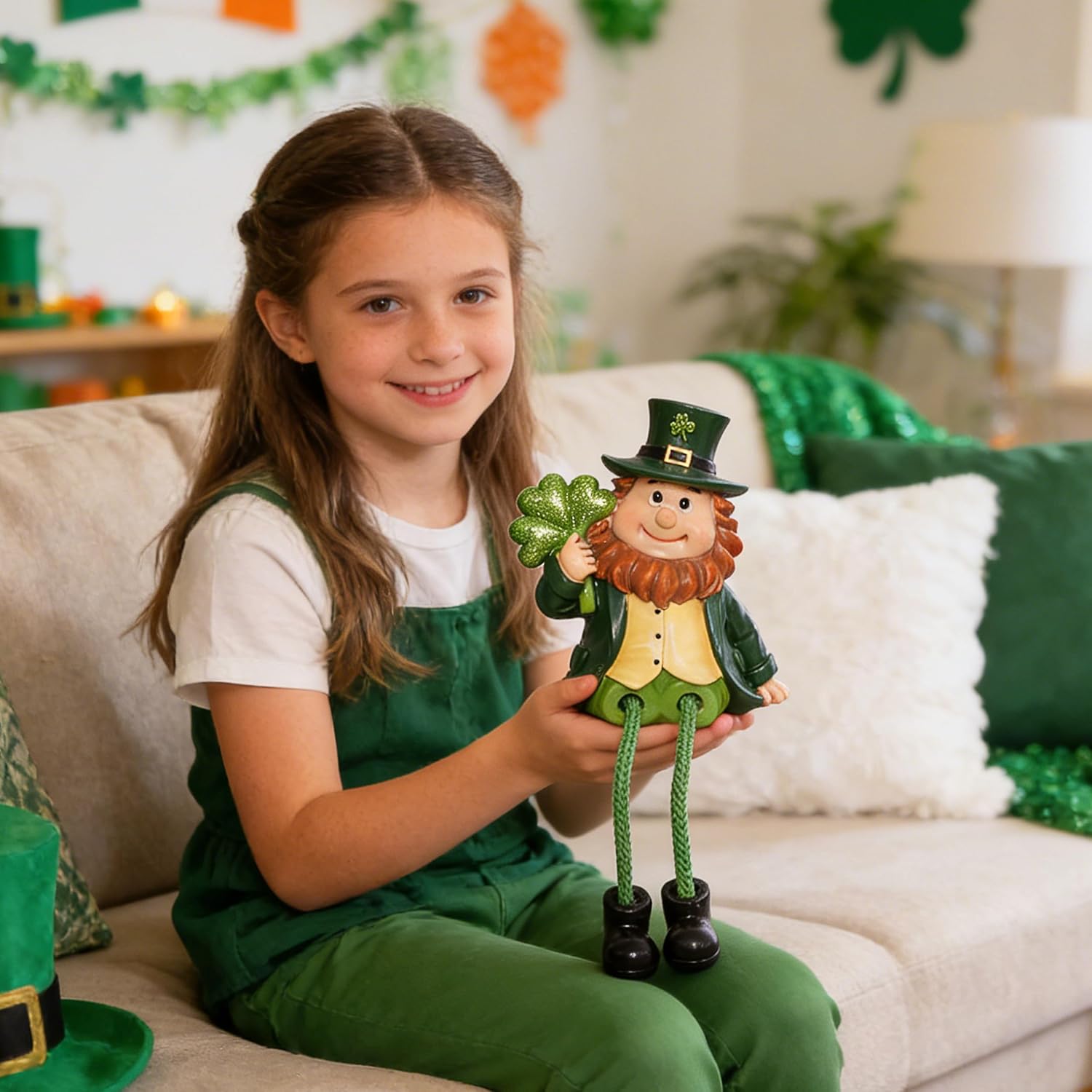 Skiennix St. Patrick's Day Gnome Figurine - Lucky Shamrock & Gold Coins | Resin Home Decor Statue