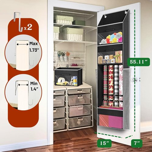 Black Over Door Wrapping Paper Organizer by [Brand Name] - 3 Removable Drawers & Side Pockets | Dual Use Design for Christmas Gift Wrap Storage