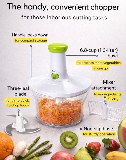 Brieftons Express Manual Food Chopper: 6.8-Cup, Hand Chopper Vegetable Cutter to Chop Veggies, Fruits, Herbs, Garlic Onion Chopper for Salsa, Salad, Pesto, Hummus, Guacamole, Coleslaw, Indian Cooking