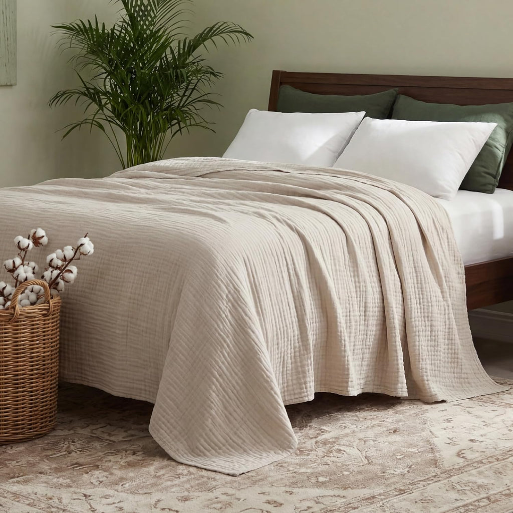 Bedsure Cooling Muslin Blanket - King Size Summer Gauze Blanket for Hot Sleepers | Linen Beige, 104x90 Inches