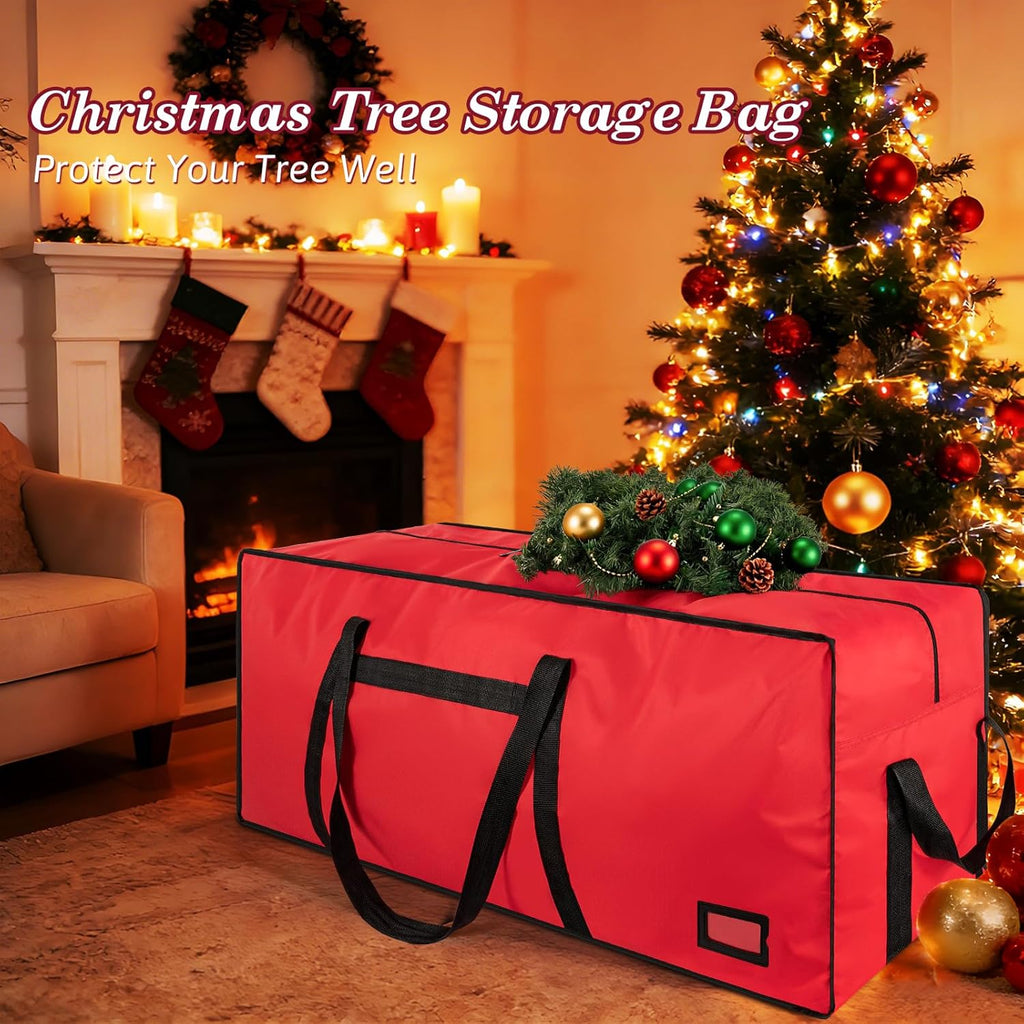 Skiennix Heavy Duty Christmas Tree Bag - 7.5 FT with Dual Zippers & Reinforced Handles | Large Red Capacity