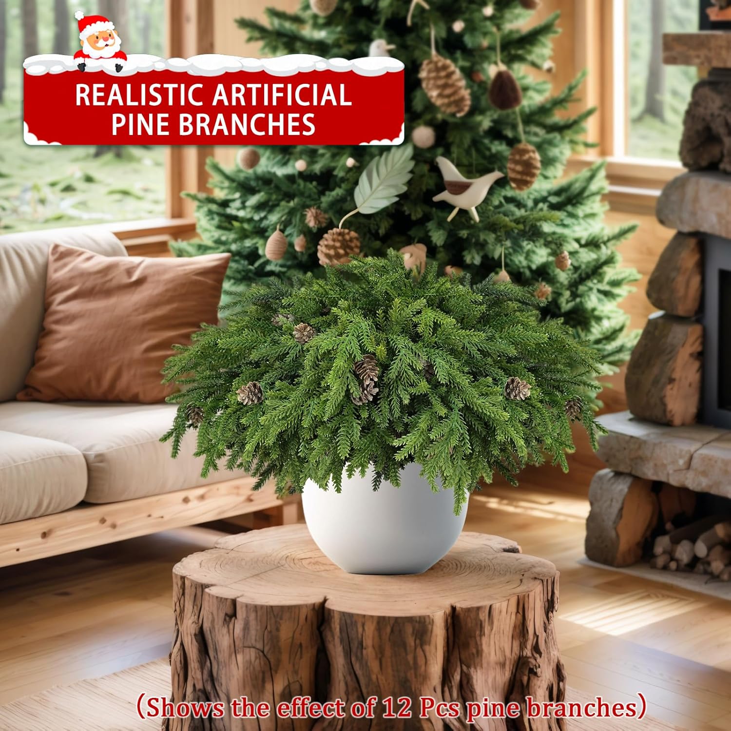 Skiennix Christmas Greenery Stems - Realistic Pine & Cedar Picks with Pinecones | 6 Pcs for Home Decor