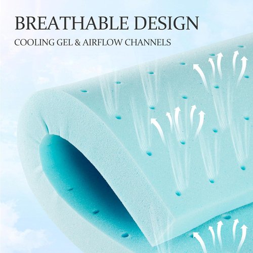 Eiayeebil Memory Foam Mattress Topper - Gel-Infused Ventilated Comfort | Full Size, Soft Blue