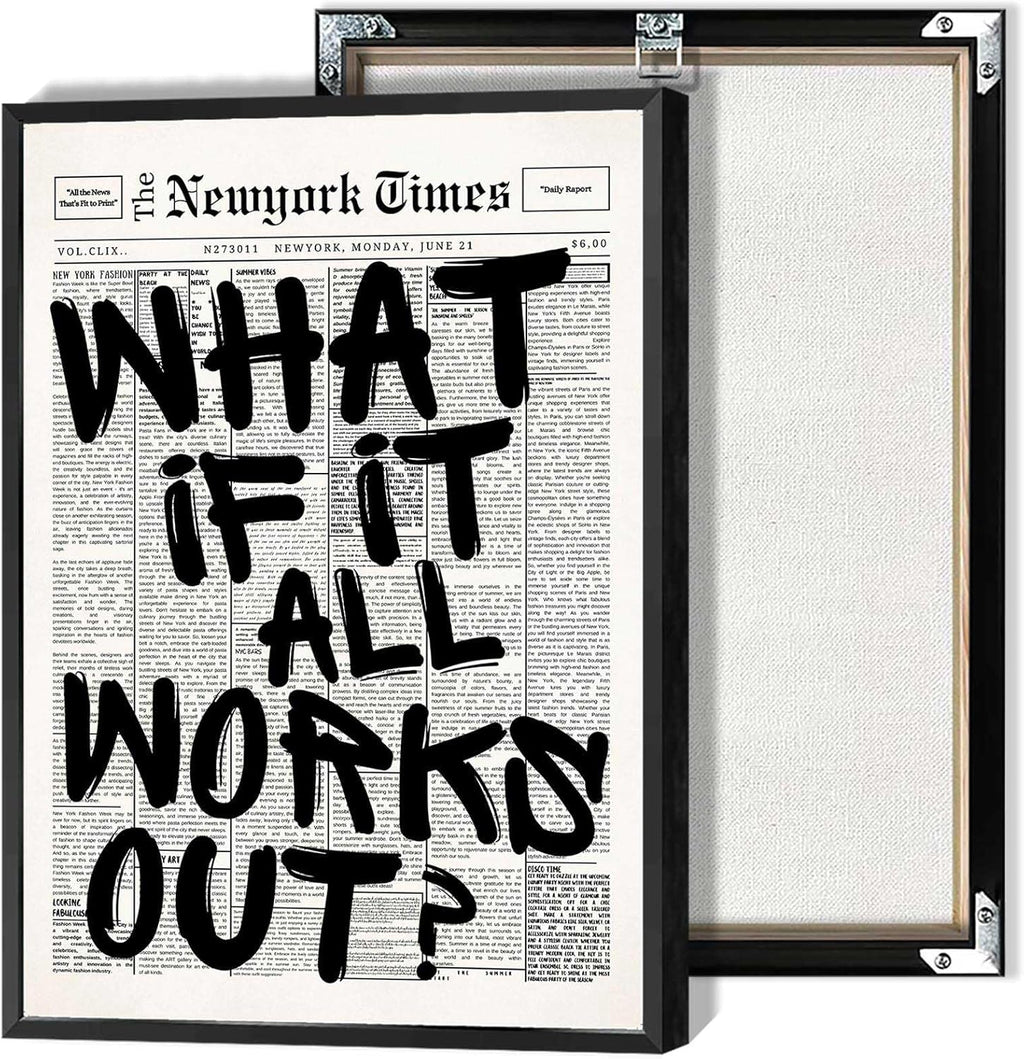 Retro Black And White Newspaper Poster - Positive Affirming Quote Canvas Wall Art | 12x16in Framed Minimalist Decor