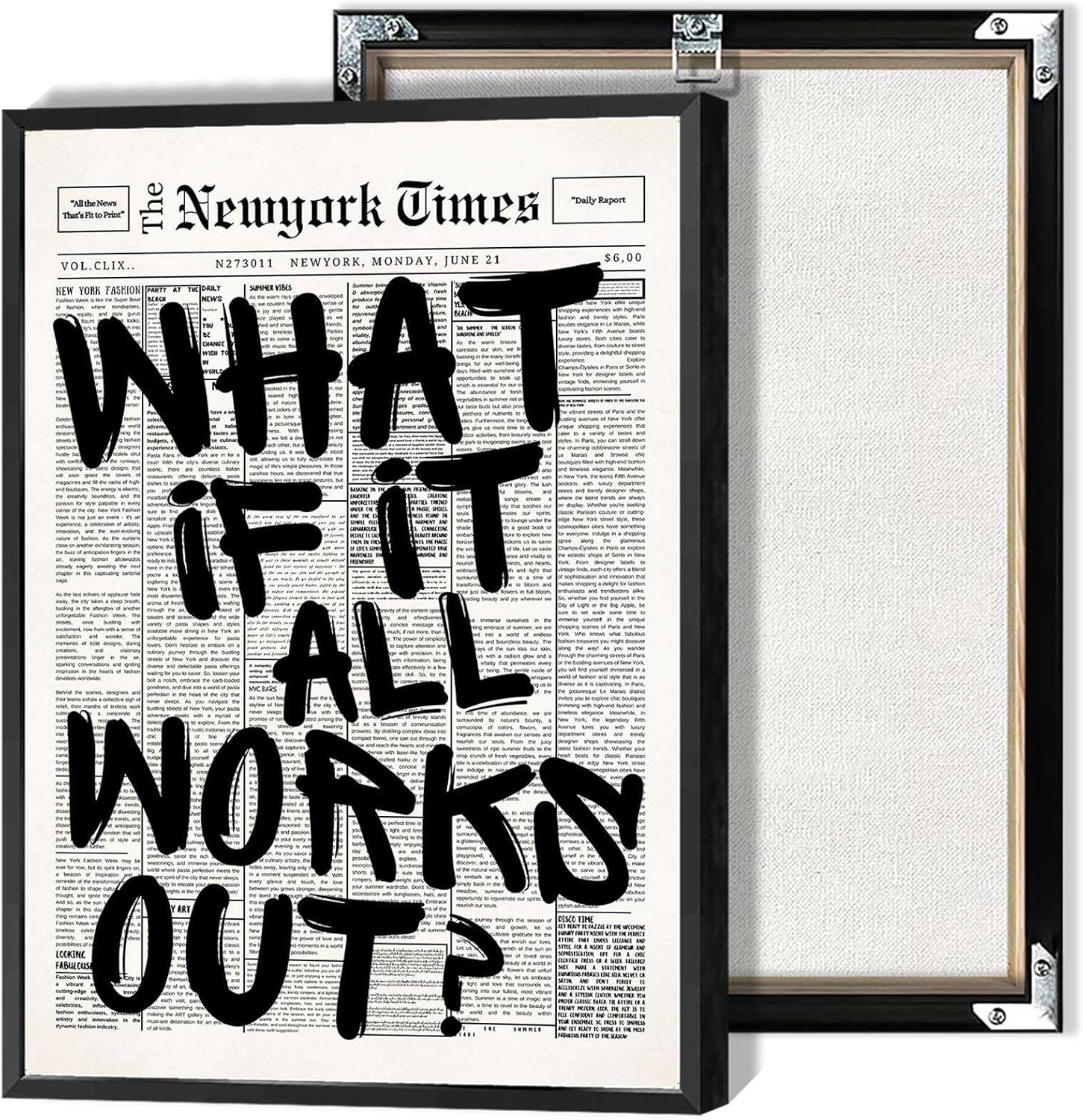 Retro Black And White Newspaper Poster - Positive Affirming Quote Canvas Wall Art | 12x16in Framed Minimalist Decor