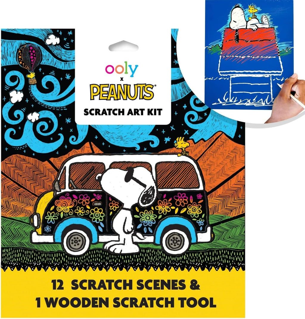 Ooly X Peanuts Scratch Art Kit - 12 Cards with Snoopy & Friends | Travel-Friendly Craft Set for Kids