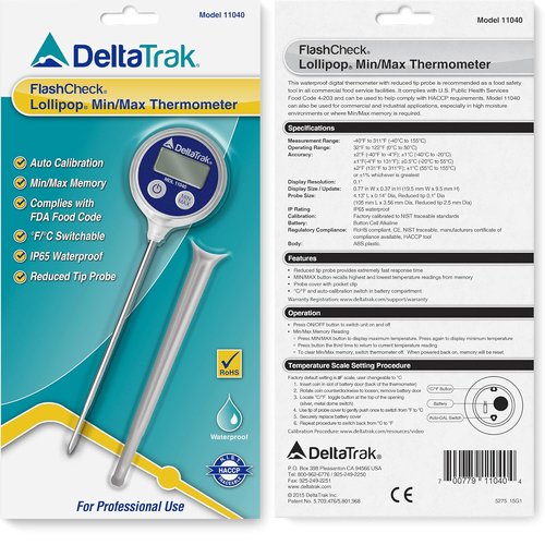 DeltaTrak 11040 Professional Digital Meat Thermometer - Waterproof for Kitchen & BBQ Cooking | Blue