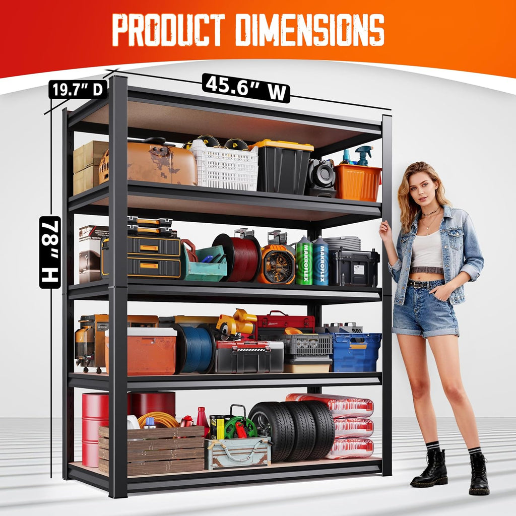 **Regine Switzerland Heavy Duty Garage Shelving | Set of 3 Adjustable 5-Tier Metal Storage Units - 2050 lbs Capacity**