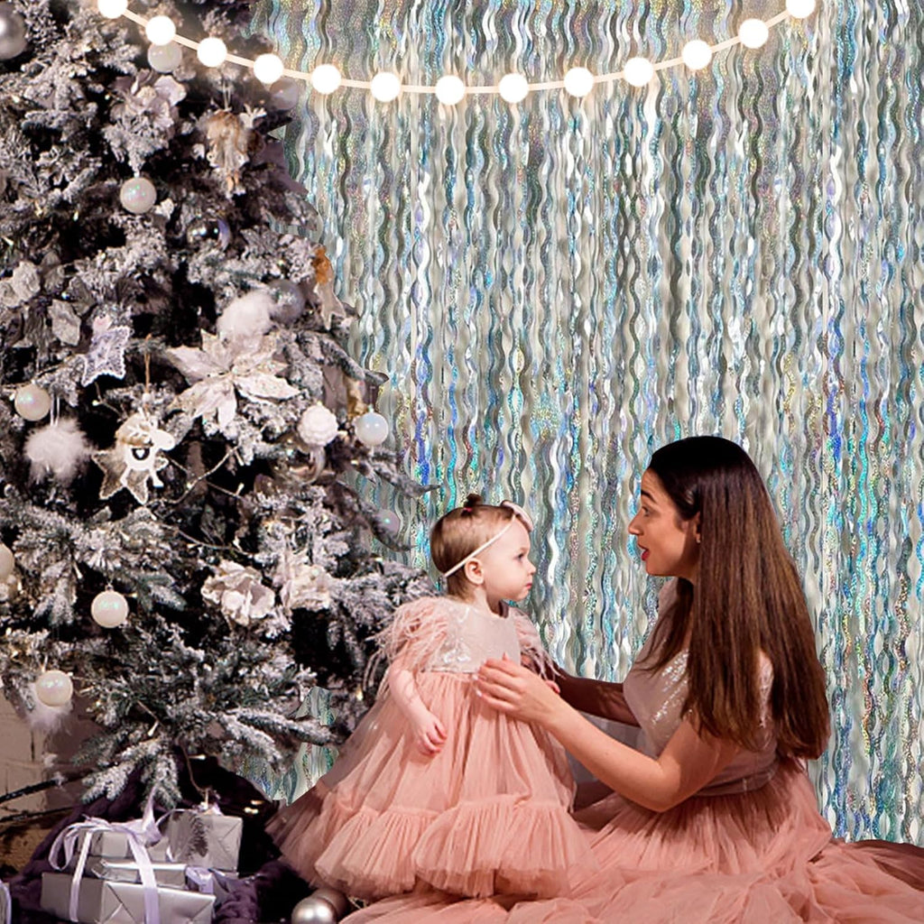 Skiennix Tinsel Foil Fringe Curtains - Sparkling Wavy Backdrop for Party Decorations | Birthday & Wedding Events