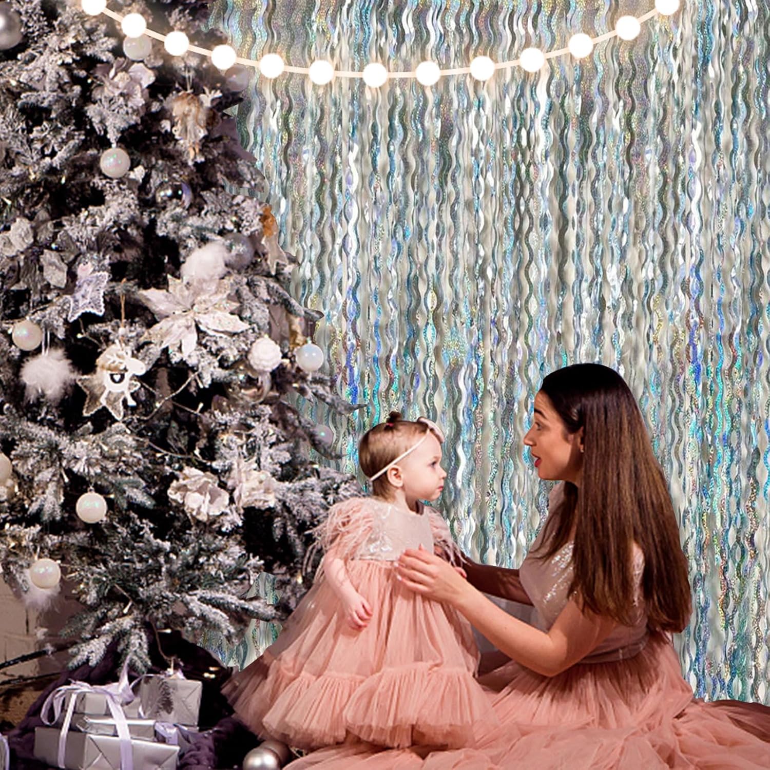 Skiennix Tinsel Foil Fringe Curtains - Sparkling Wavy Backdrop for Party Decorations | Birthday & Wedding Events