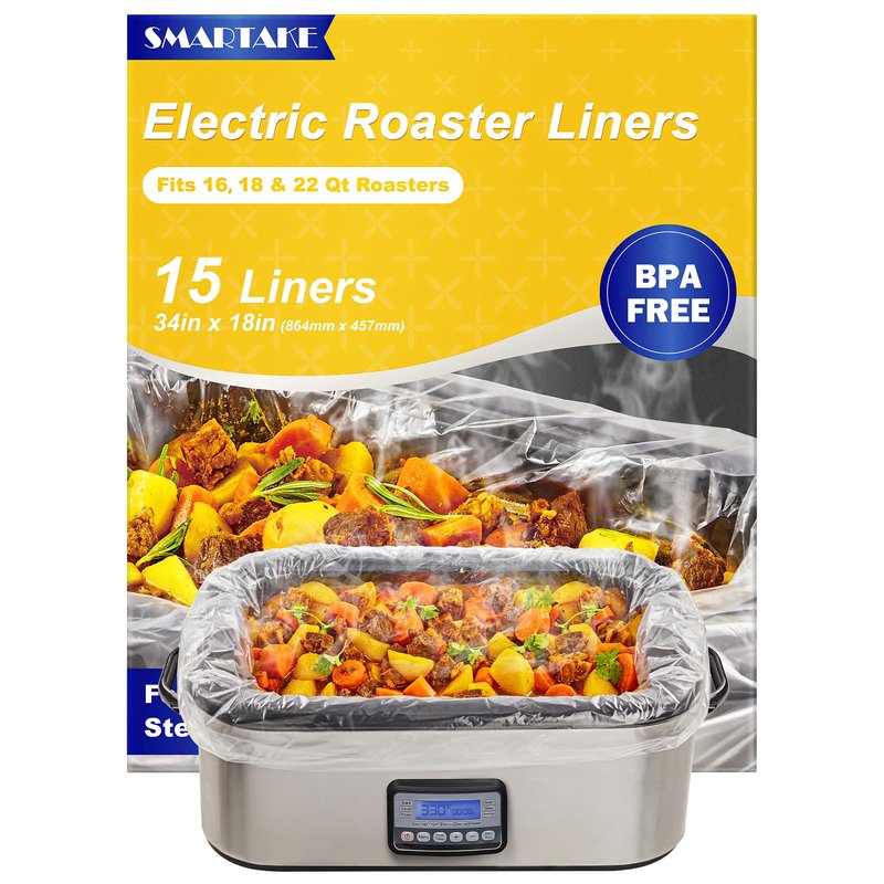 SMARTAKE Electric Roaster Liners, 15 Count Disposable Roaster Liners, Fits 16, 18, 22 Quart Roasters, Roaster Pan Oven Liners Plastic Cooking Bags for Instant Cleanup, 18 x 34 Inch