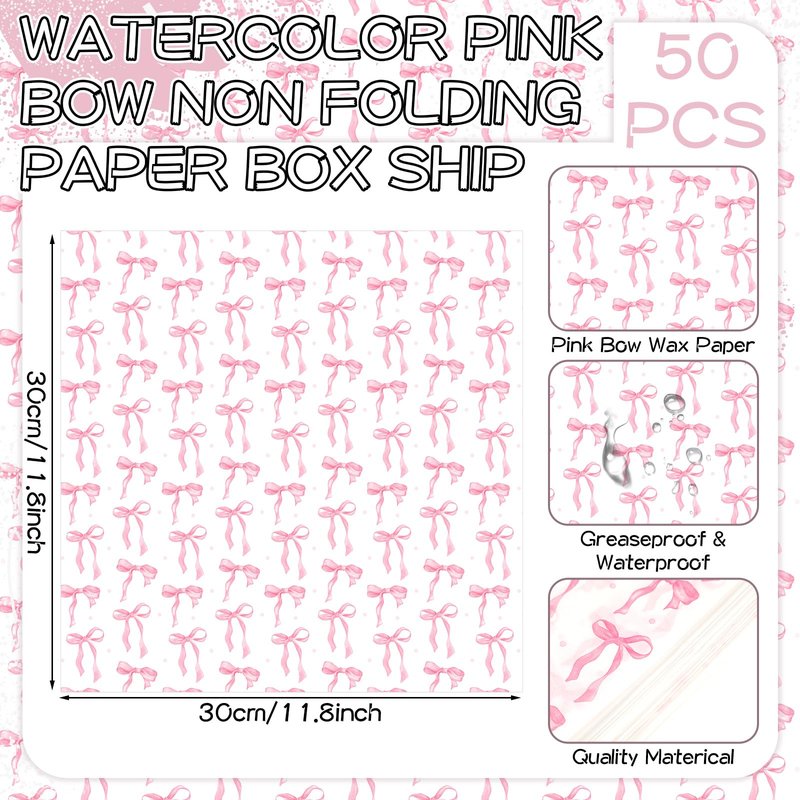 Geosar 100 Pcs Coquette Bow Paper Food Trays Bulk Bow Party Supplies Birthday Decor Disposable Food Boat Trays with Wax Paper Sheet Wrapping for Wedding Bridal Party Supplies(Pink)