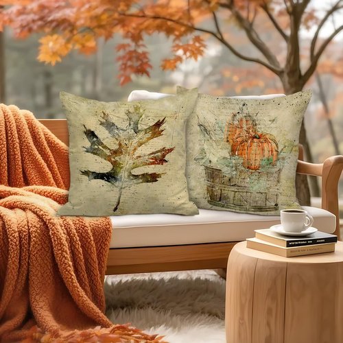 Benjia Outdoor Fall Throw Pillow Covers 20x20 Set of 4, Decorative Waterproof Oxford Retro Pumpkin 20 x 20 inch Holiday Cushion Cases Home Outside Porch Decor Decoration (Style 02)