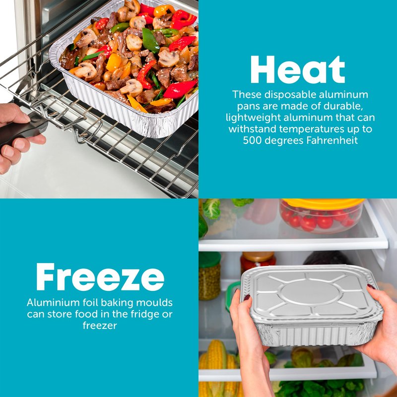 Plastible 8x8 Disposable Aluminum Pans With Lids - 10 Pack Foil Pans For Cooking, Baking Cakes, Roasting & Homemade Breads - Disposable Food Containers With Foil Lids