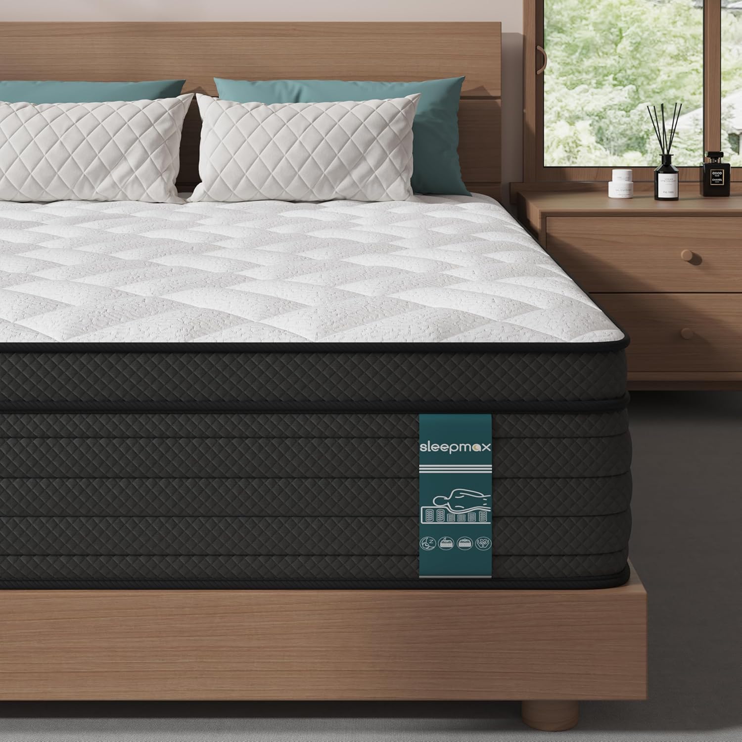 Sleepmax Extra Firm Queen Mattress - 12 Inch Deep Sleep Hybrid with Pressure Relief | Deluxe Cooling Design, CertiPUR-US Certified, 365-Night Trial