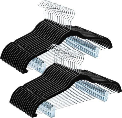 HOUSE DAY Velvet Hangers - Adjustable Clips & 360° Hook | Heavy-Duty Non-Slip Suit Organizer (30 Pack, Black)