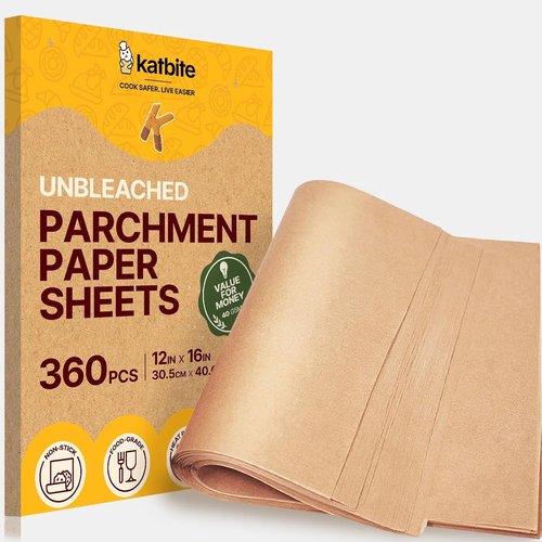 Katbite Parchment Paper Sheets - 360 PCS Non-Stick Unbleached Baking Paper | 12x16 Inches Heavy Duty for Oven & Air Fryer