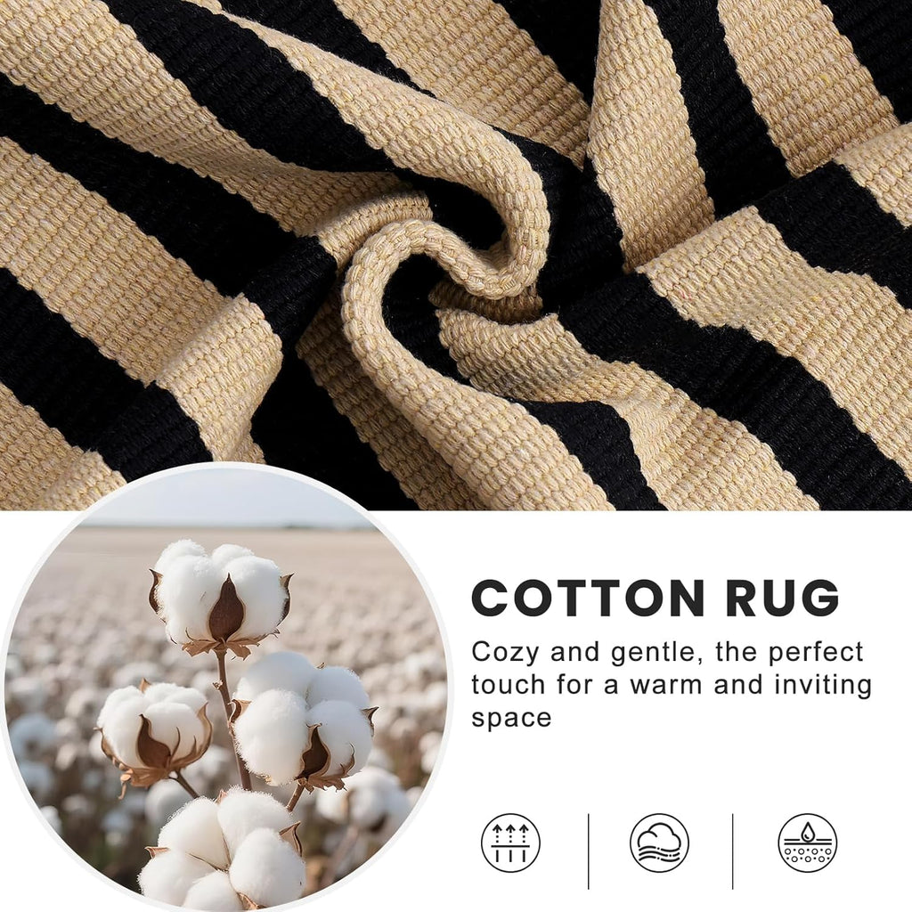 OLANLY Striped Rug - Washable Brown and Black Cotton Doormat | 2' x 3' for Indoor/Outdoor Use