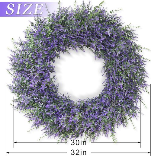 Lavender & Eucalyptus Wreath by [Brand Name] - Large 32" Artificial Greenery for All Seasons | Front Door & Porch Decor