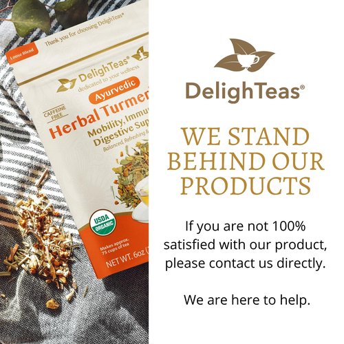 DelighTeas Organic Turmeric Ginger Tea | Ayurvedic Loose Leaf Herbal Turmeric Tea for Mobility, Immune & Digestive Support | Non-GMO, Caffeine Free, Unsweetened | 75 Servings, 6oz.