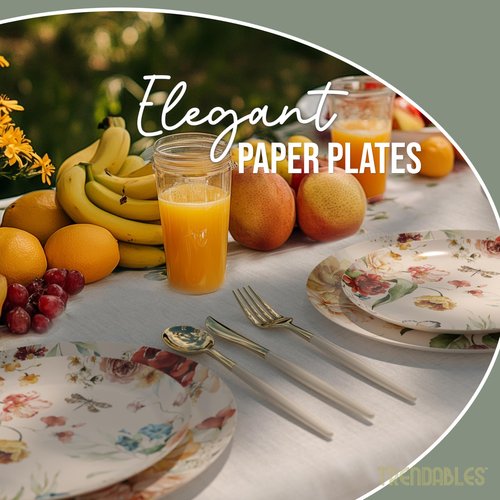 Trendables Floral Paper Plates 8.5 Inch & 10.5 Inch 80 Pcs Dinner Plate Set Fancy Disposable Plates for Party for 40 Guests 40 X 8 & 40 X 10 Large & Small Paper Plate Set for Parties Aviv