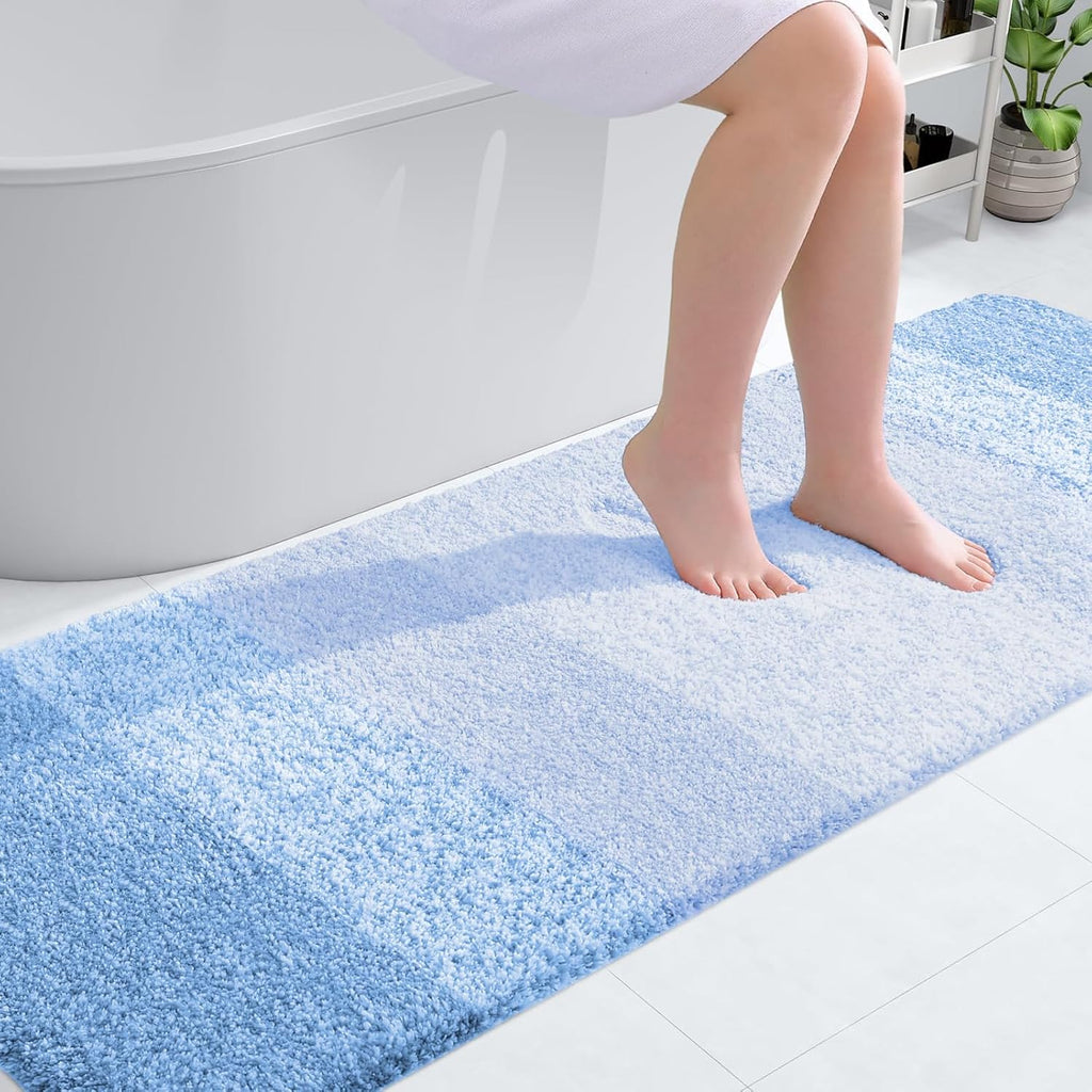 OLANLY Bathroom Runner Rug - Extra Soft Microfiber Mat, Quick Dry & Washable | 70x24, Light Blue