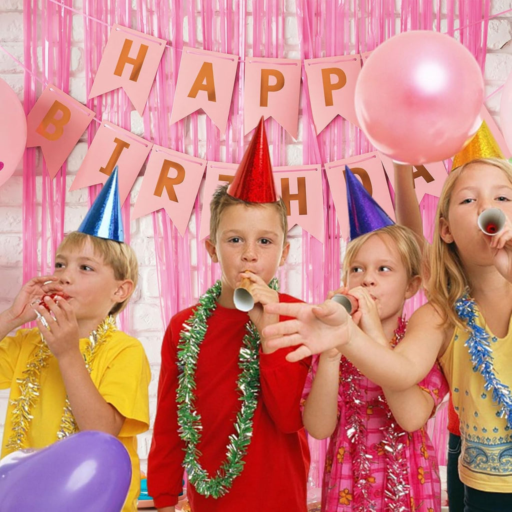 Skiennix 20 Pack Pink Tinsel Curtain Backdrop - Foil Fringe Decorations for Birthday & Graduation Parties