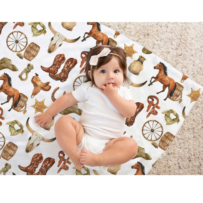 Western Cowboy Baby Blanket for Boys, Horse Theme Toddler Soft Minky Blanket with Double Layer Dotted Backing, Nursery Newborn Baby Crib Receiving My First Rodeo, 30"x40"
