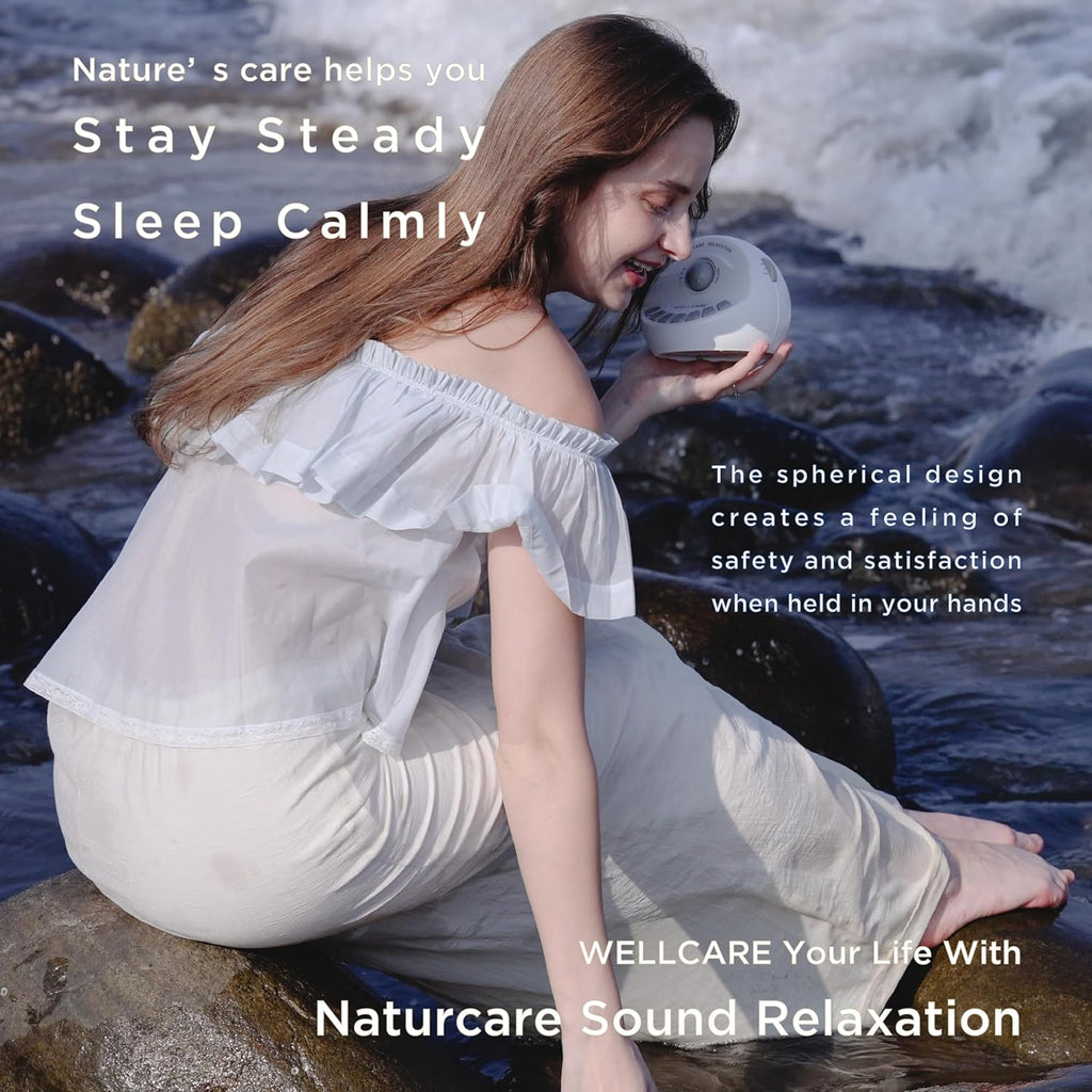 WELLCARE Sound Machine - White Noise & 7 Nature Sounds for Relaxation | Adjustable Volume & Timer