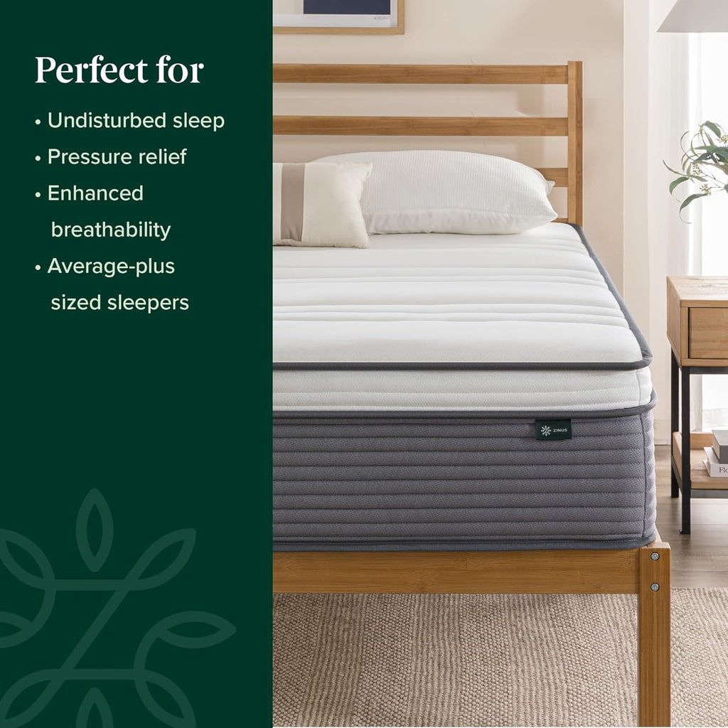 ZINUS 10 Inch True Support Hybrid Mattress - Queen Size | Fiberglass Free, Medium Feel, Motion Isolation