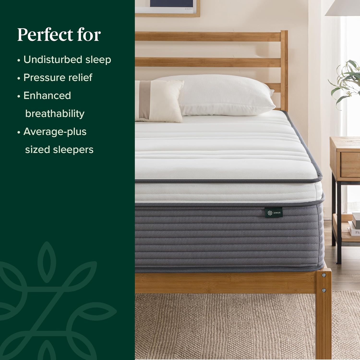 ZINUS 10 Inch True Support Hybrid Mattress - Queen Size | Fiberglass Free, Medium Feel, Motion Isolation