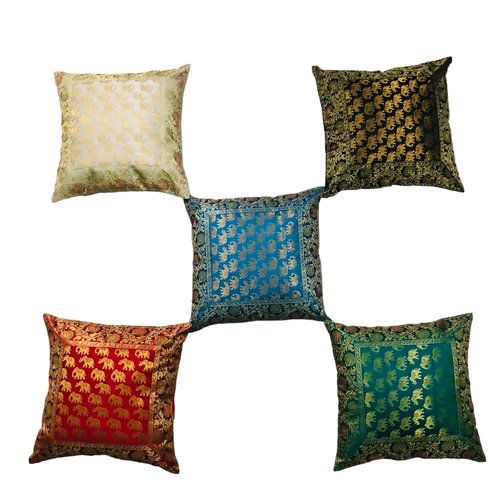 COTSILER 16X16 Indian Ethnic Silk Banarasi Decorative Cushion Cover for Home and Gift (16 x16, Animal Print)