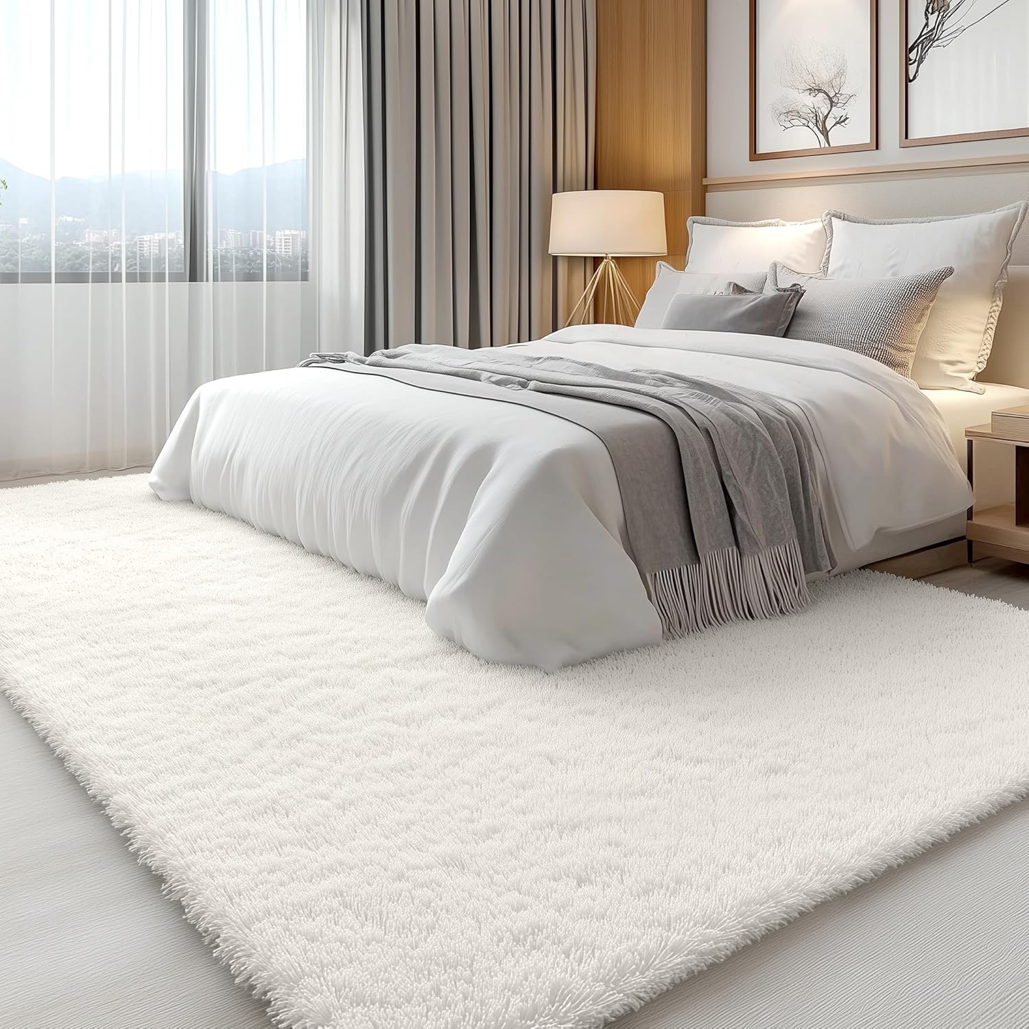 OLANLY Large Area Rug - Soft Fluffy Shaggy Carpet for Living Room & Bedroom | 6x8 ft, Ivory