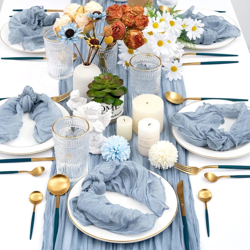 6 Pack Cheesecloth Table Runner - Sage Green Table Runner Boho Gauze Fabric Cheese Cloth Table Runners 35 x 120 Inch Rustic Sheer Runner for Romantic Wedding Table Decoration