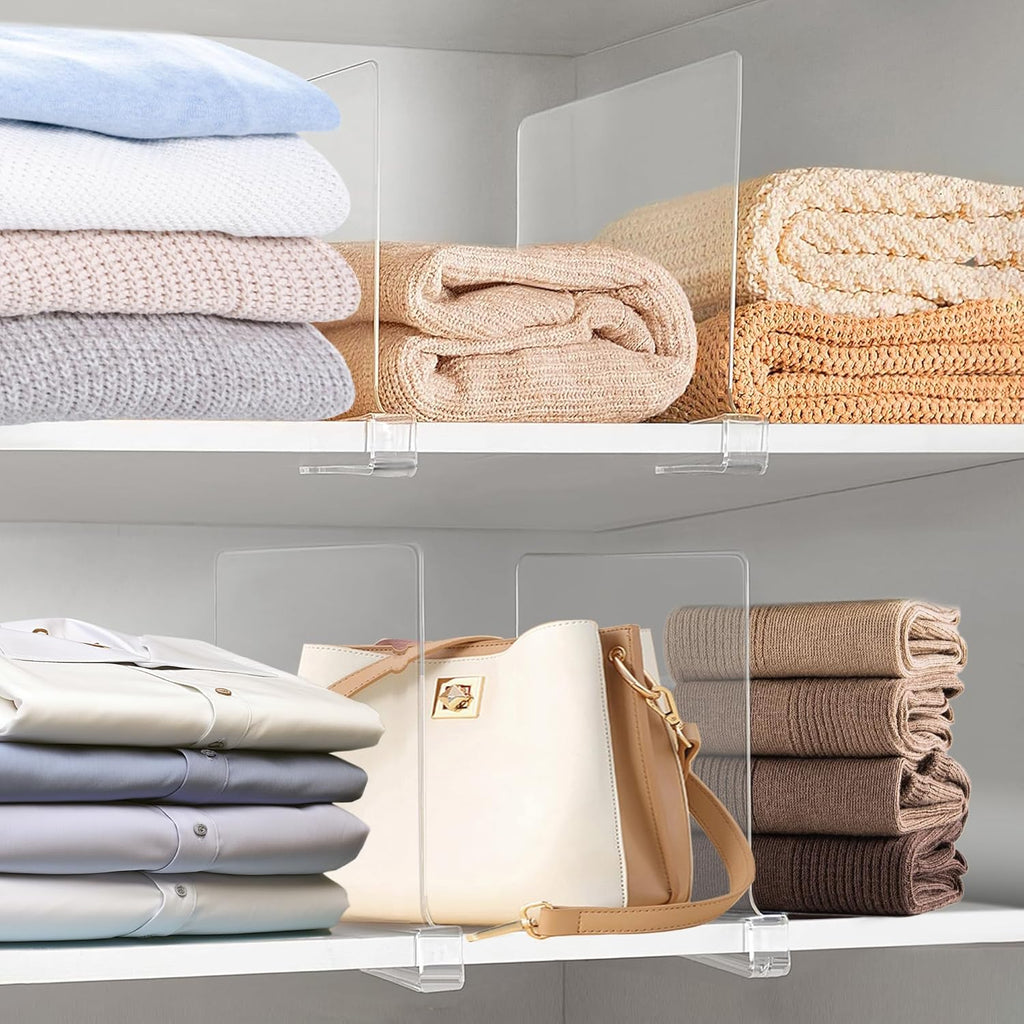 Skiennix Clear Shelf Dividers - 12 Inches Extra Tall | 6 Pack Acrylic Closet Organizer for Sweaters & Clothes