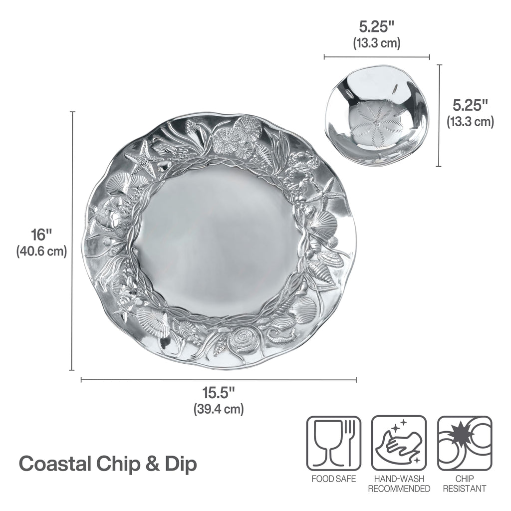 Wilton Armetale Coastal 2-Piece Chip And Dip Serving Set, 13.75-Inch, Large, Silver