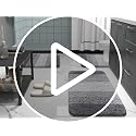 OLANLY 2-Piece Microfiber Bathroom Rug Set - Grey Shaggy Non-Slip Bath Mat and U-Shaped Contour Toilet Rug
