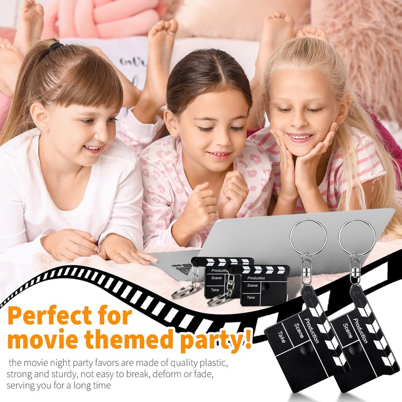 Junkin Movie Night Party Favors Bulk Clapboard Key Chain with Tape Measure Movie Theme Party Favors Night Decorations for Souvenir Prizes(72 Pcs)