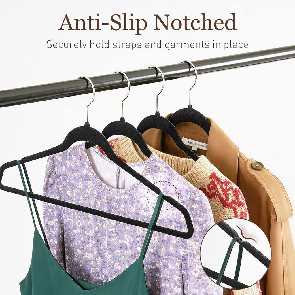Velvet Hangers 50 Pack - Slim Non-Slip Space-Saving Clothes Hangers for Heavy Duty Pants, Coats & More | Black