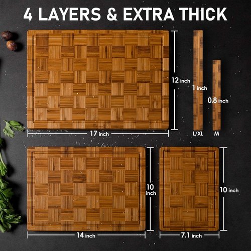 Kikcoin Extra Large Bamboo Cutting Boards - Set of 3 Chopping Boards with Juice Groove for Kitchen