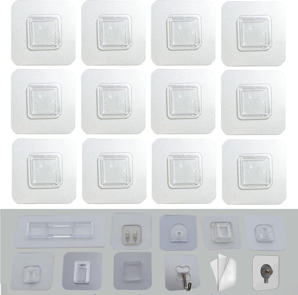 Skiennix 12 PCS Wall Mounted Adhesive Hooks - Nail-Free Sticky Pads for Kitchen & Bathroom Organization