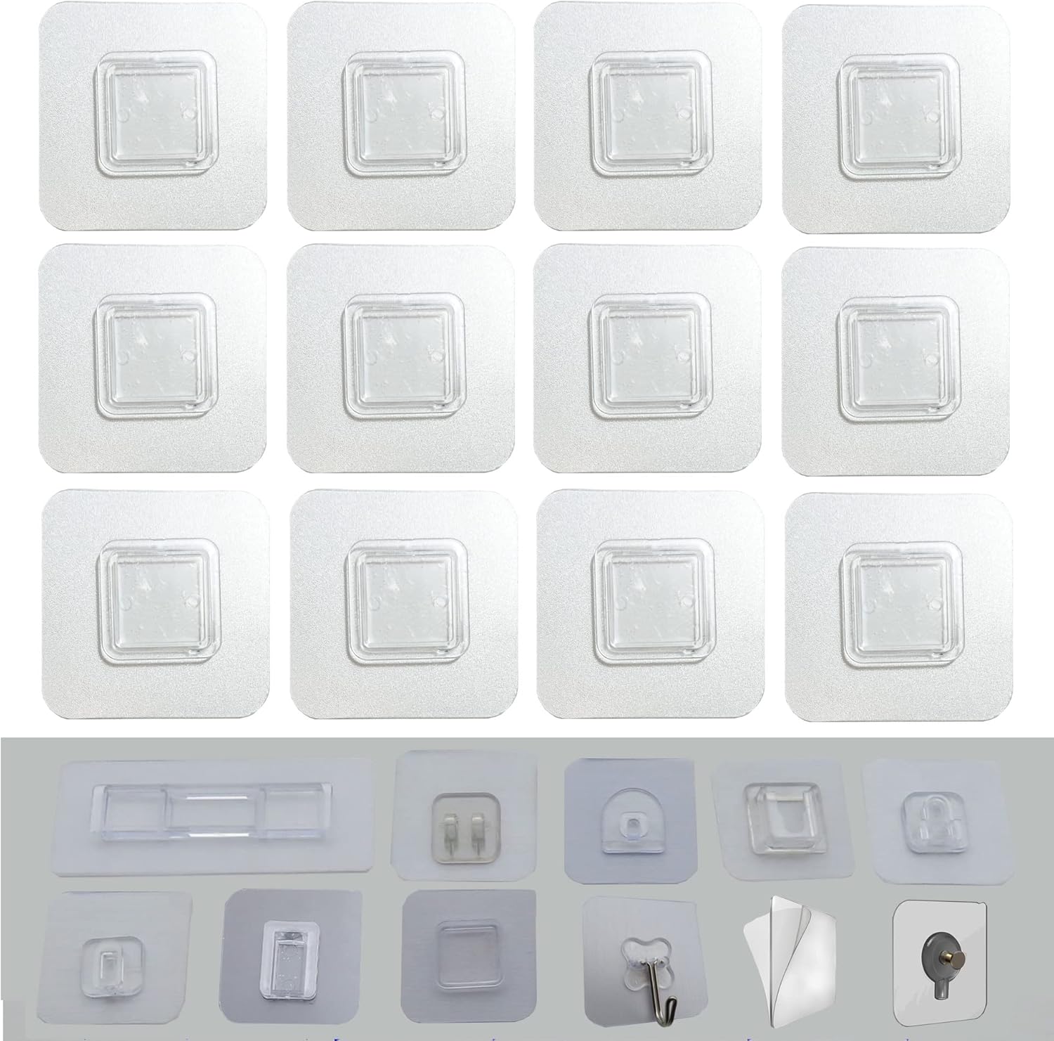 Skiennix 12 PCS Wall Mounted Adhesive Hooks - Nail-Free Sticky Pads for Kitchen & Bathroom Organization