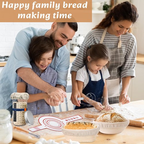 Amgkonp 22Pack Sourdough Bread Baking Supplies,25oz Sourdough Starter kit with Jar and 9 Inch Round & 10 Inch Oval Banneton Bread Proofing Basket,Sourdough Kit Gifts for Bakers Women Wife Mom