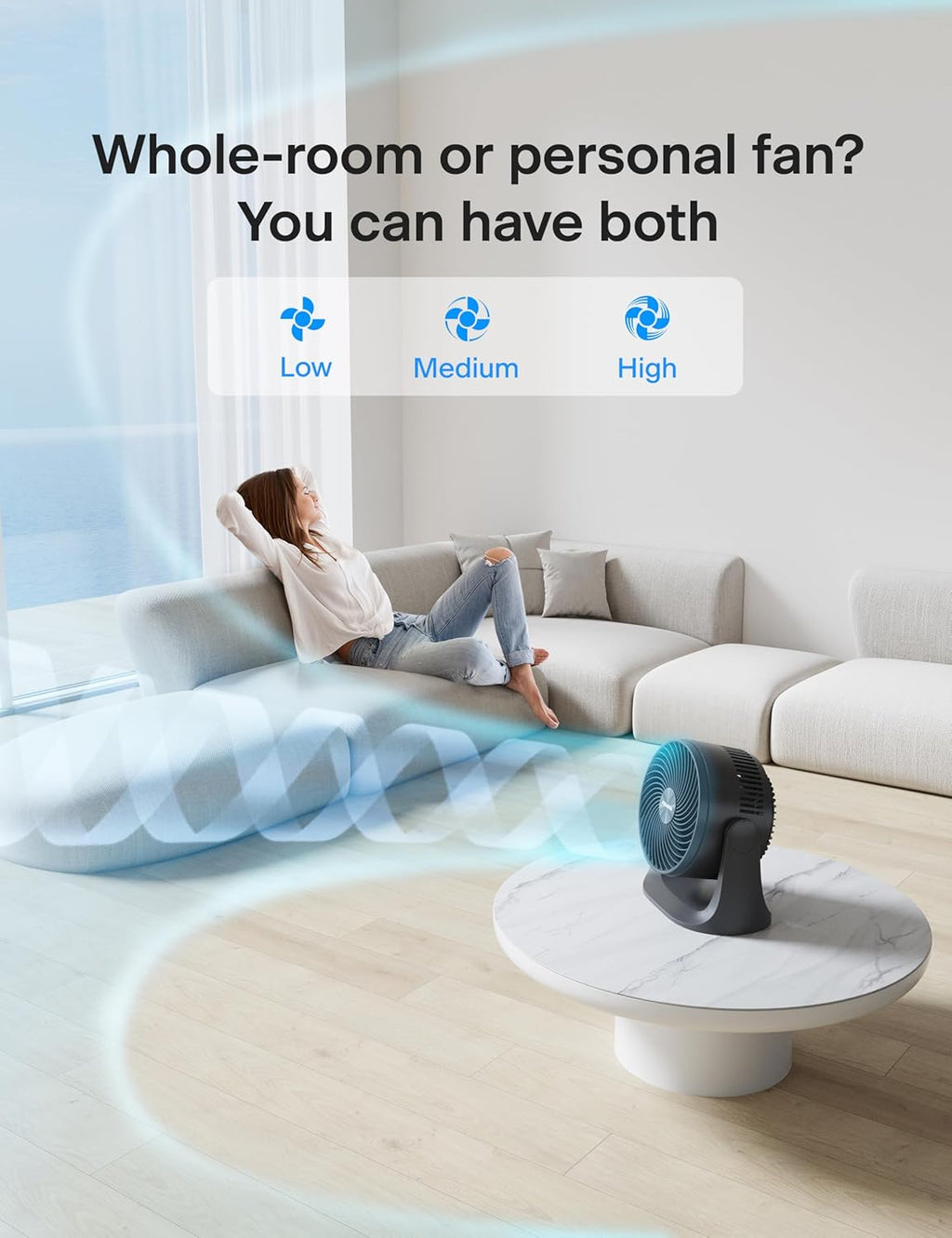Pelonis 3-Speed Table Fan - 7-Inch Blade with 100° Adjustable Head Tilt | Compact Air Circulator for Bedroom, Dorm, and Office - Black
