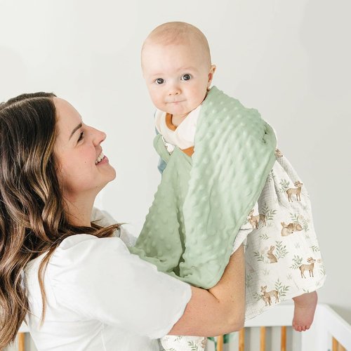Konssy Baby Blankets - Super Soft Unisex Minky Nursery Throw with Muslin Cotton Front & Dotted Fleece Back