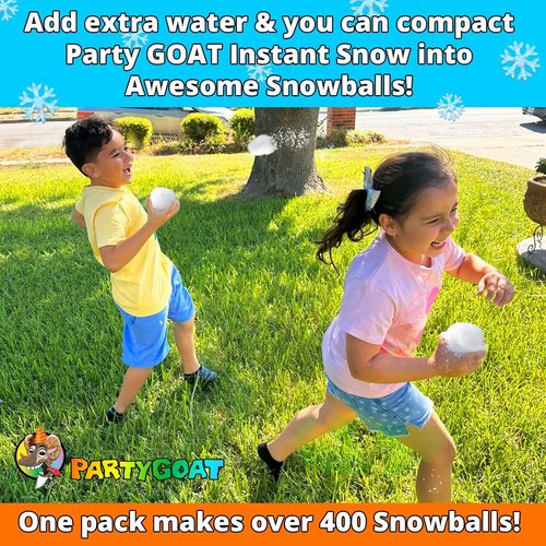 **PARTY GOAT Instant Snow Powder - Create 7 Gallons of Fake Snow | 18oz for Indoor & Outdoor Fun**