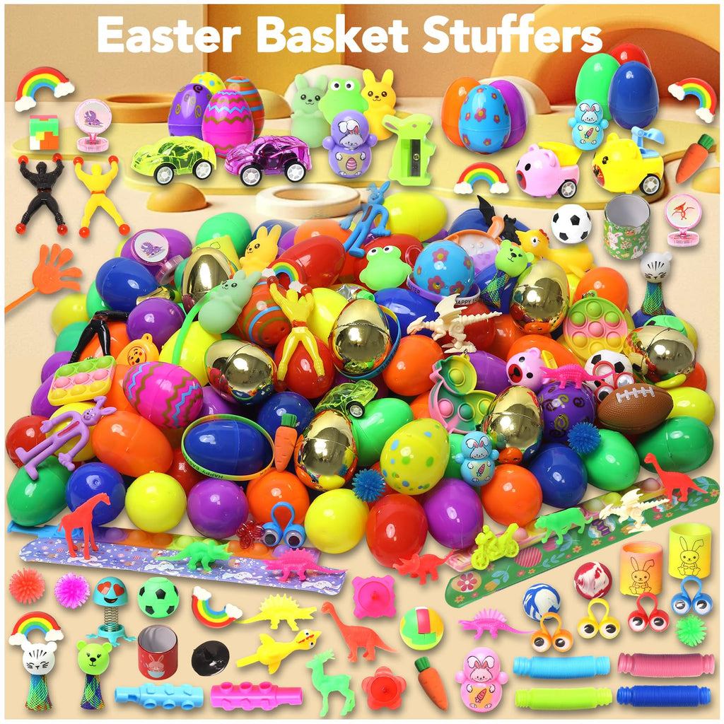 300 Pcs Prefilled Easter Eggs with Toys Inside,Easter Basket Stuffers,Non Candy Surprise Easter Egg Fillers,Bulk Easter Toys,Easter Egg Hunt,Easte Party Favors,Classroom Prizes,Easter Fillers for Kids