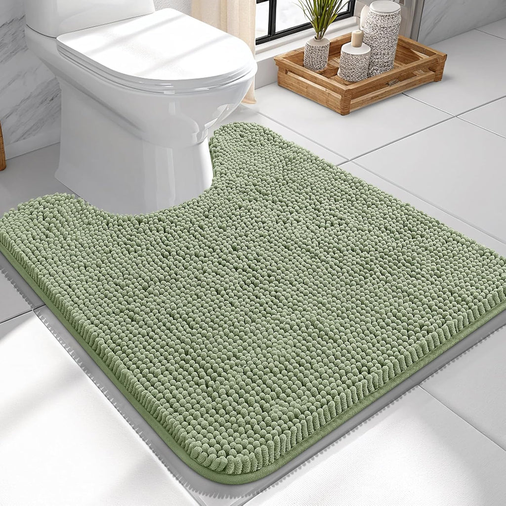 OLANLY U-Shaped Toilet Rugs - Extra Soft Chenille Bathroom Mat, Quick-Dry & Non-Slip, 24x24, Sage Green