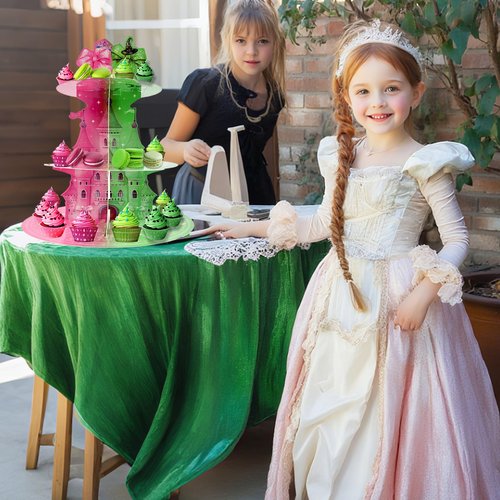 Lukniuo Witch Cupcake Stand 3Tier Witch Birthday Party Cake Stand Pink and Green Cupcake Stands Witches Dessert Tower Holder for Green Pink Birthday Party Cake Table Dessert Tower Decorations ﻿